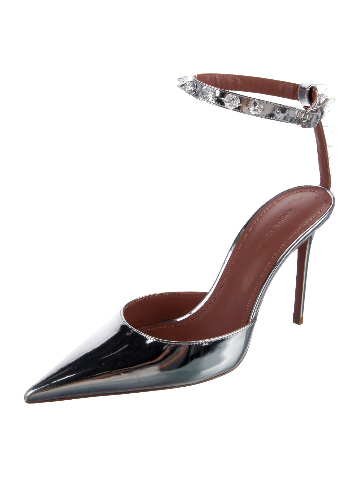 Amina Muaddi Patent Leather Crystal Embellishments D'Orsay Pumps