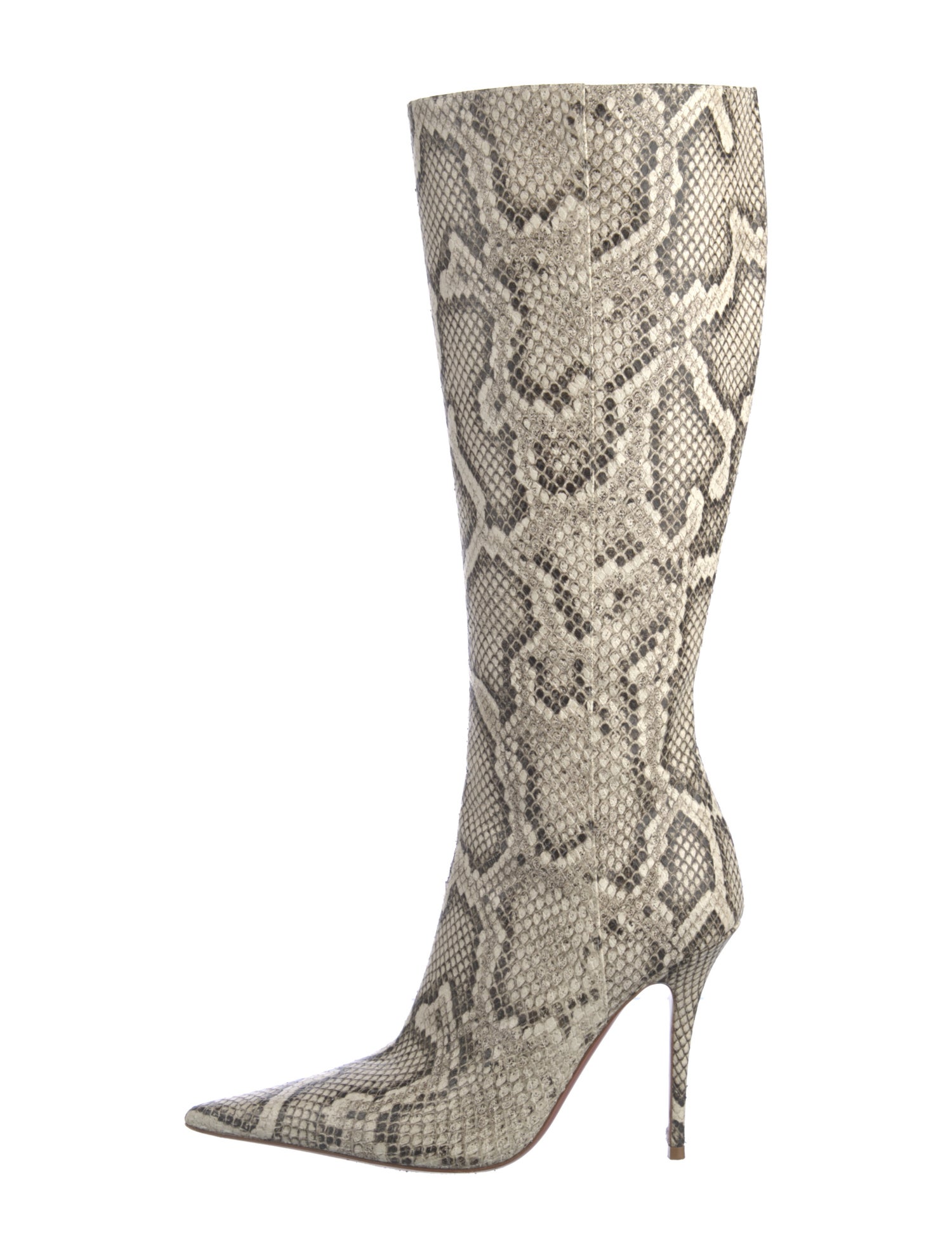 Amina Muaddi Embossed Leather Animal Print Boots