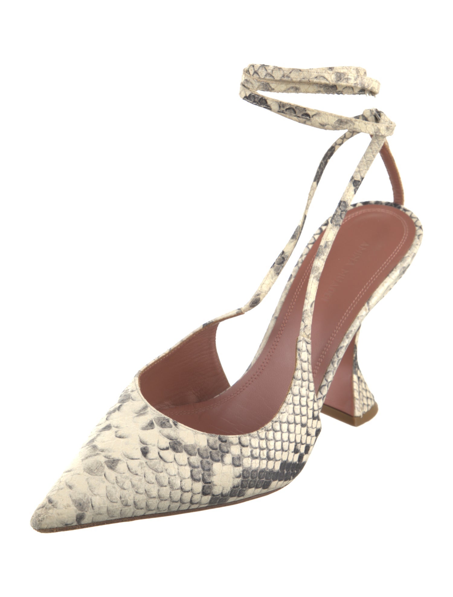 Amina Muaddi Leather Animal Print Slingback Pumps