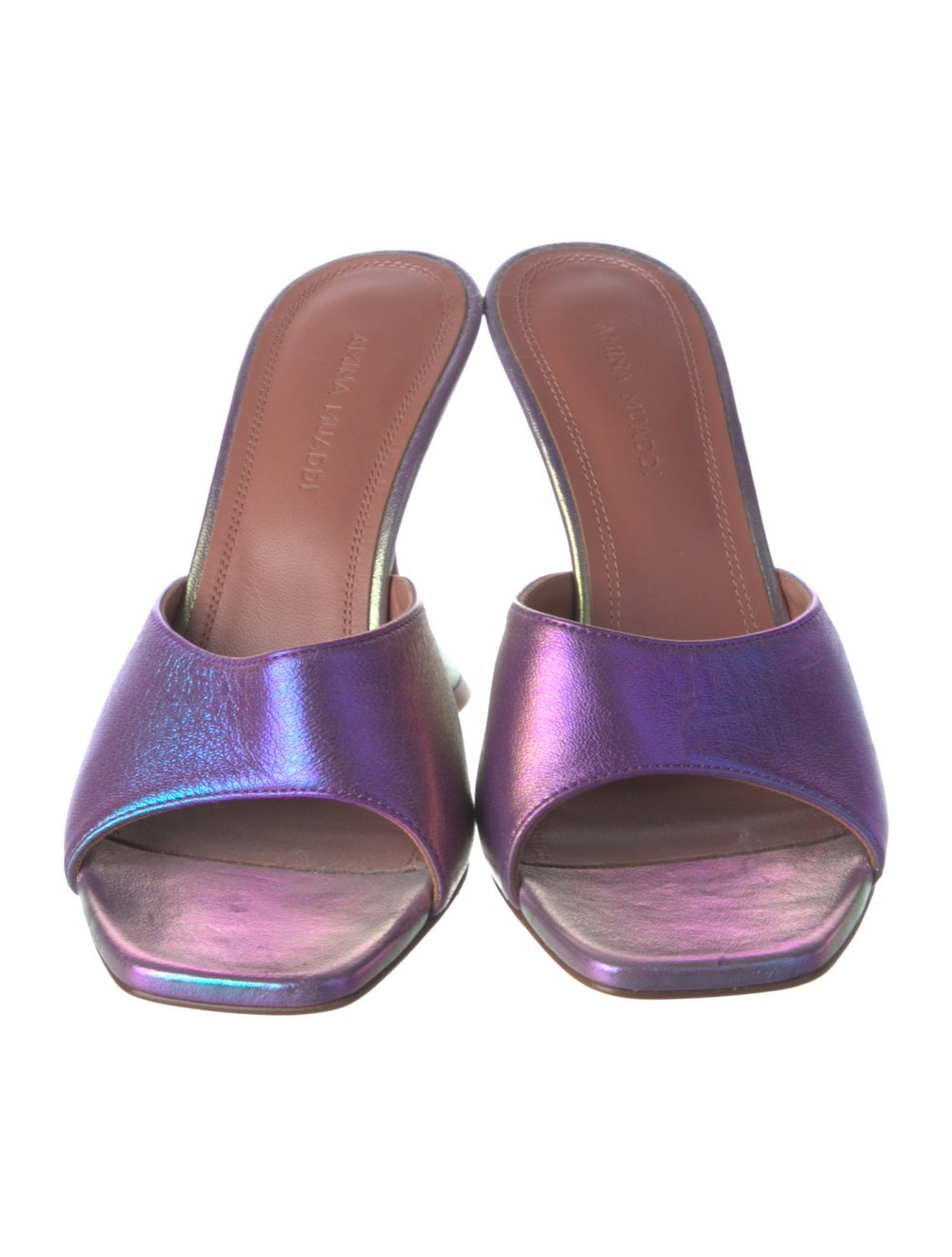 Amina Muaddi Lupita Slides Metallic & Purple Leat… - image 3