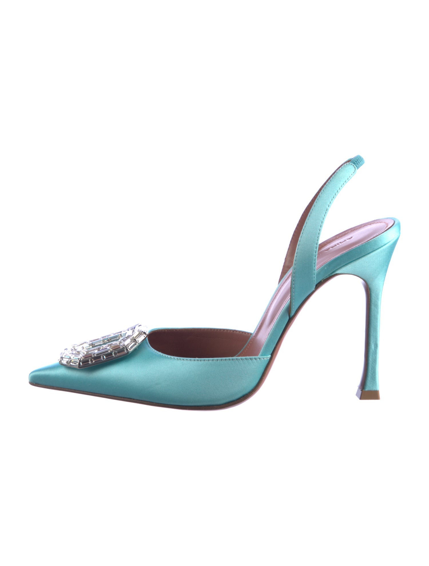 Amina Muaddi Satin Crystal Embellishments Slingback Pumps