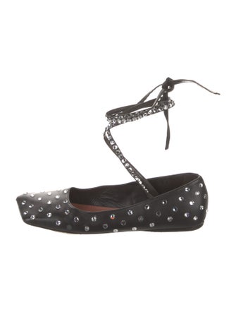 Amina Muaddi Leather Crystal Embellishments Ballet Flats