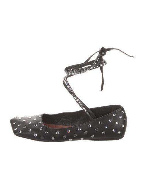 Amina Muaddi Leather Crystal Embellishments Ballet Flats