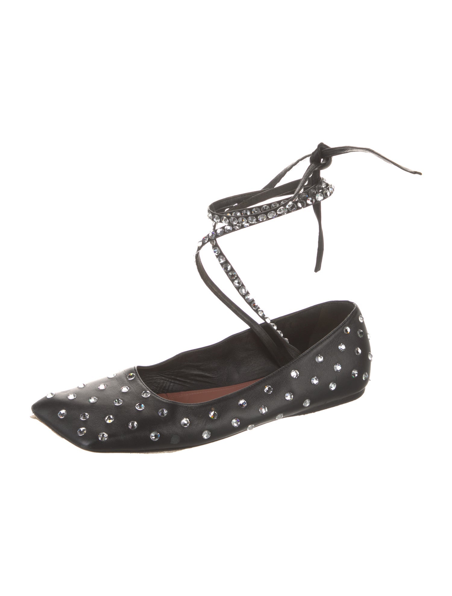 Amina Muaddi Leather Crystal Embellishments Ballet Flats