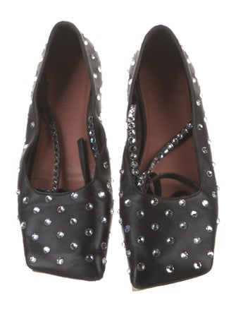 Amina Muaddi Leather Crystal Embellishments Ballet Flats