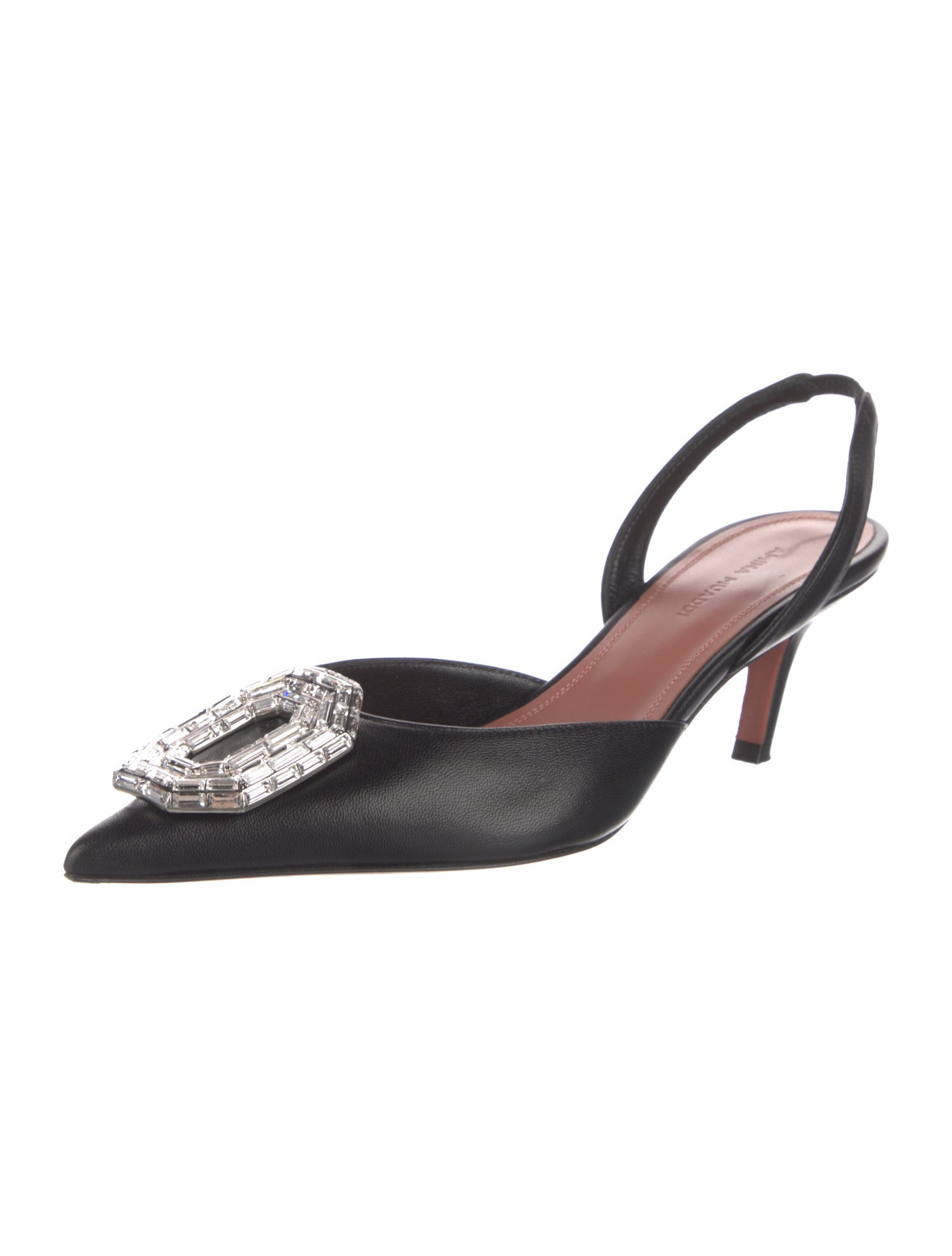 Amina Muaddi Satin Crystal Embellishments Slingback Pumps
