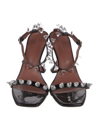 Amina Muaddi Patent Leather Crystal Embellishments Sandals