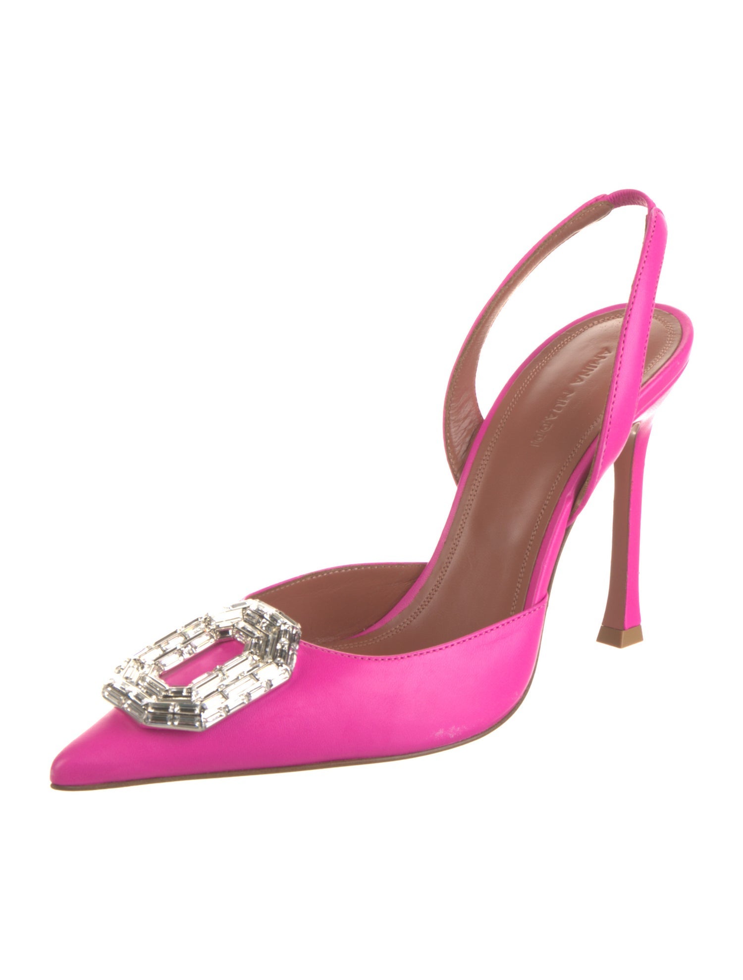 Amina Muaddi Satin Crystal Embellishments Slingback Pumps
