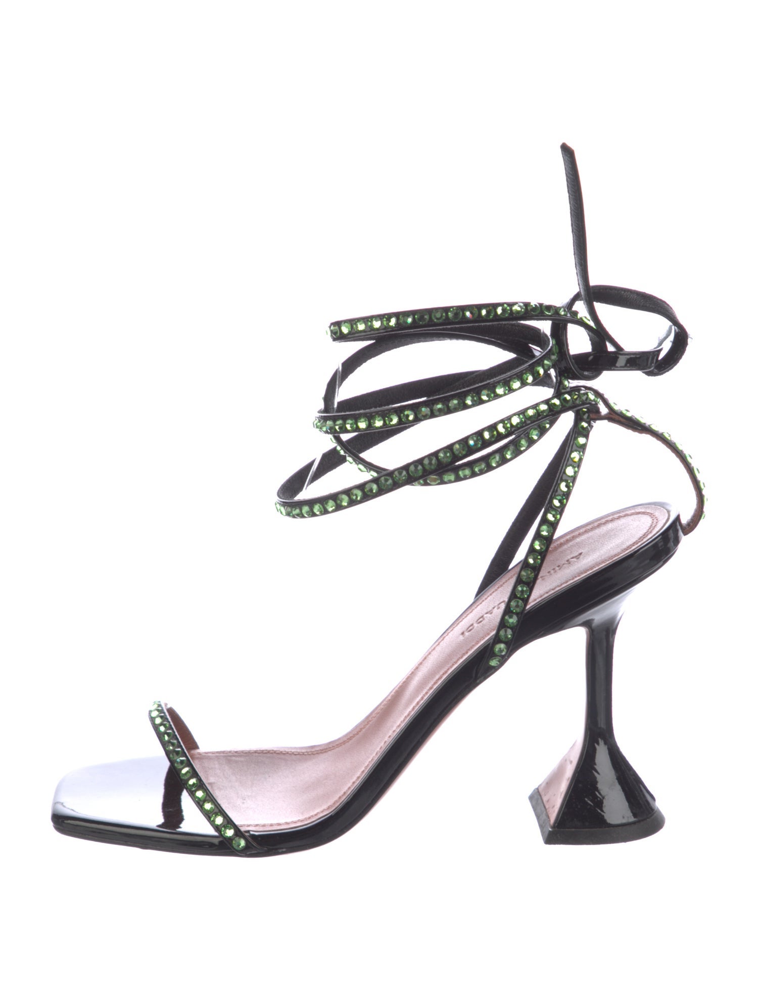 Amina Muaddi Patent Leather Crystal Embellishments Sandals