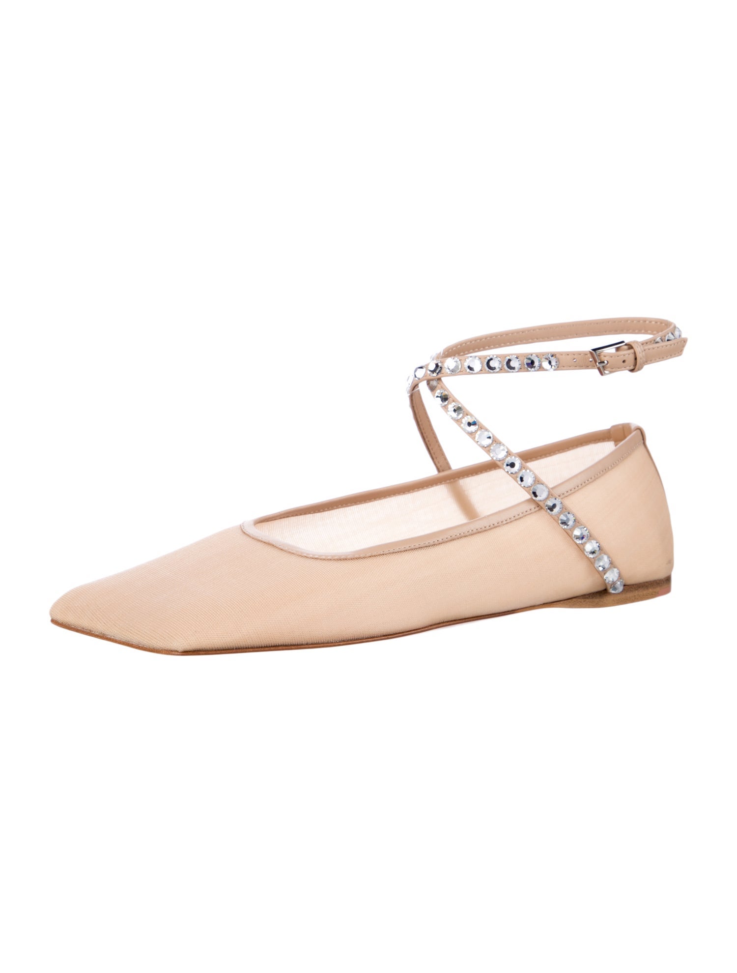 Amina Muaddi Mesh Crystal Embellishments Ballet Flats