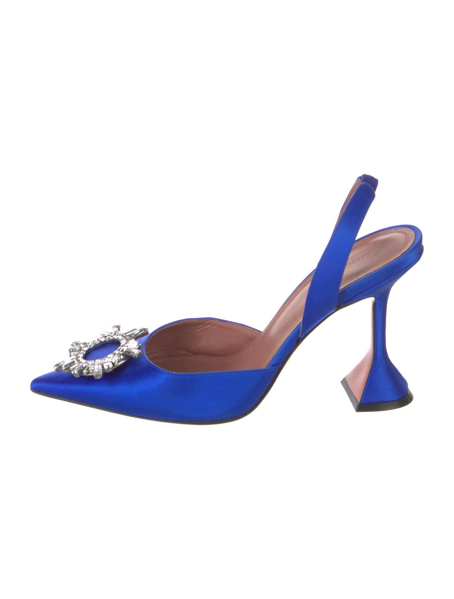 Amina Muaddi Satin Crystal Embellishments Slingback Pumps