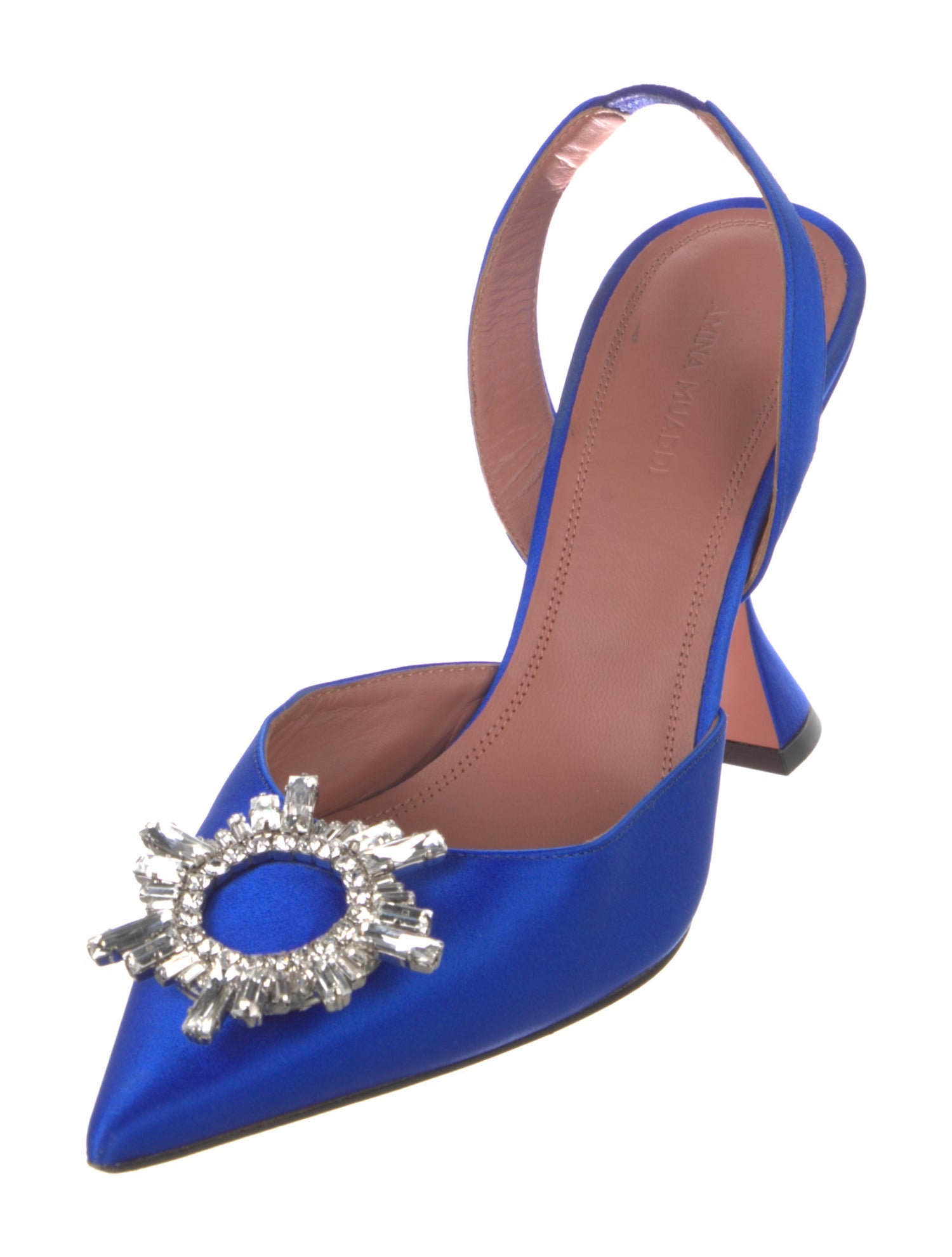Amina Muaddi Satin Crystal Embellishments Slingback Pumps
