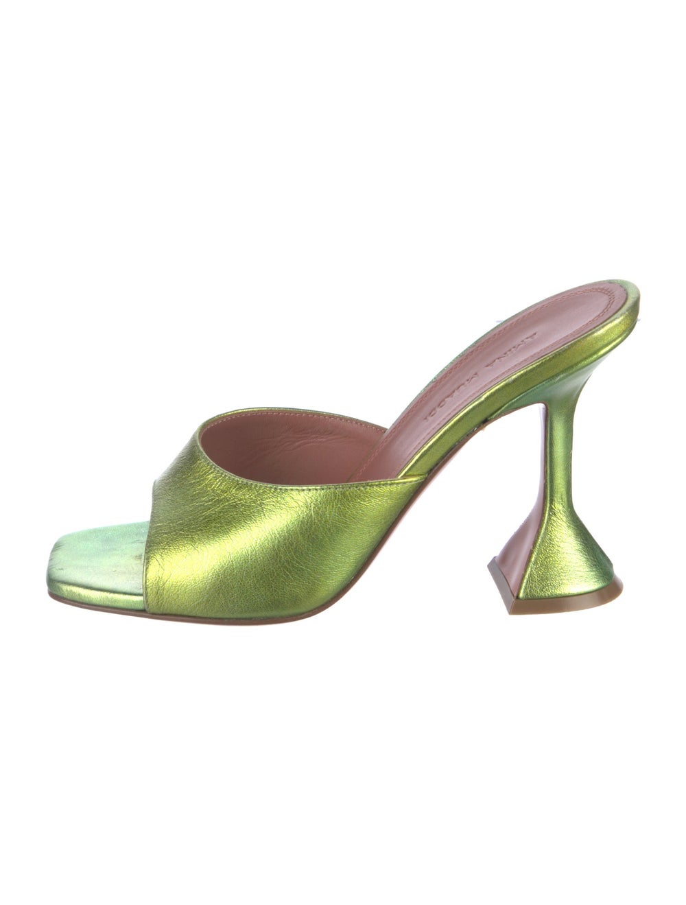 Amina Muaddi Lupita Slides Green & Metallic Leath… - image 1