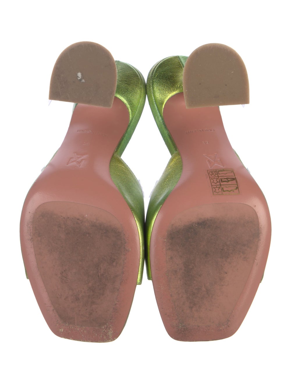Amina Muaddi Lupita Slides Green & Metallic Leath… - image 5