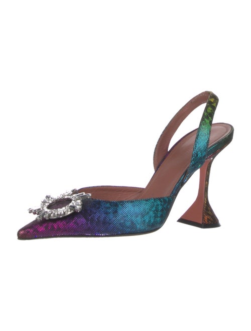 Amina Muaddi Suede Crystal Embellishments Slingback Pumps