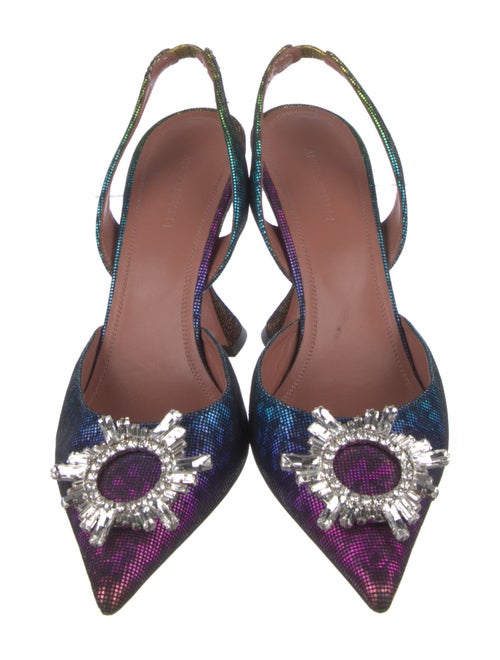 Amina Muaddi Suede Crystal Embellishments Slingback Pumps