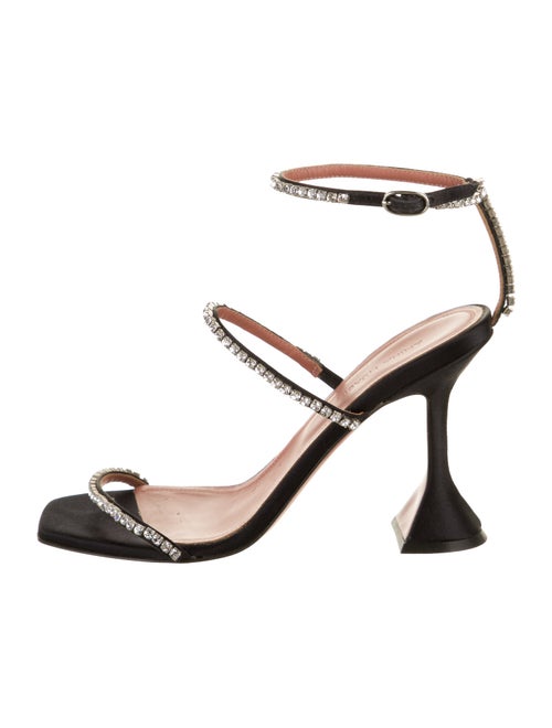 Amina Muaddi Satin Animal Print Sandals