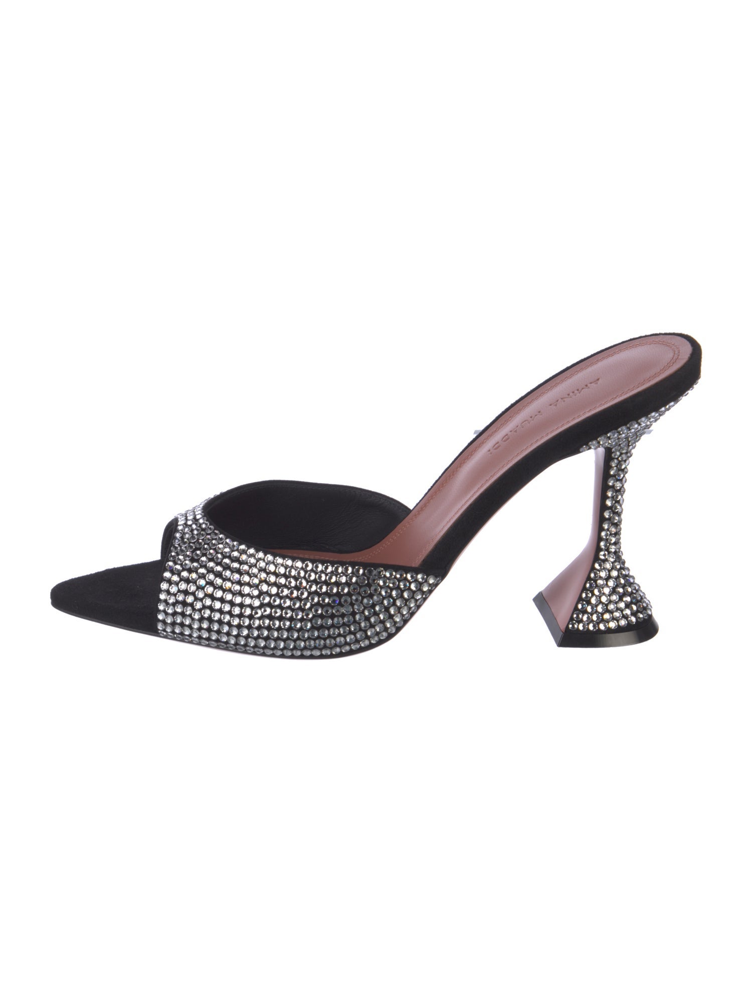 Amina Muaddi Suede Crystal Embellishments Slides