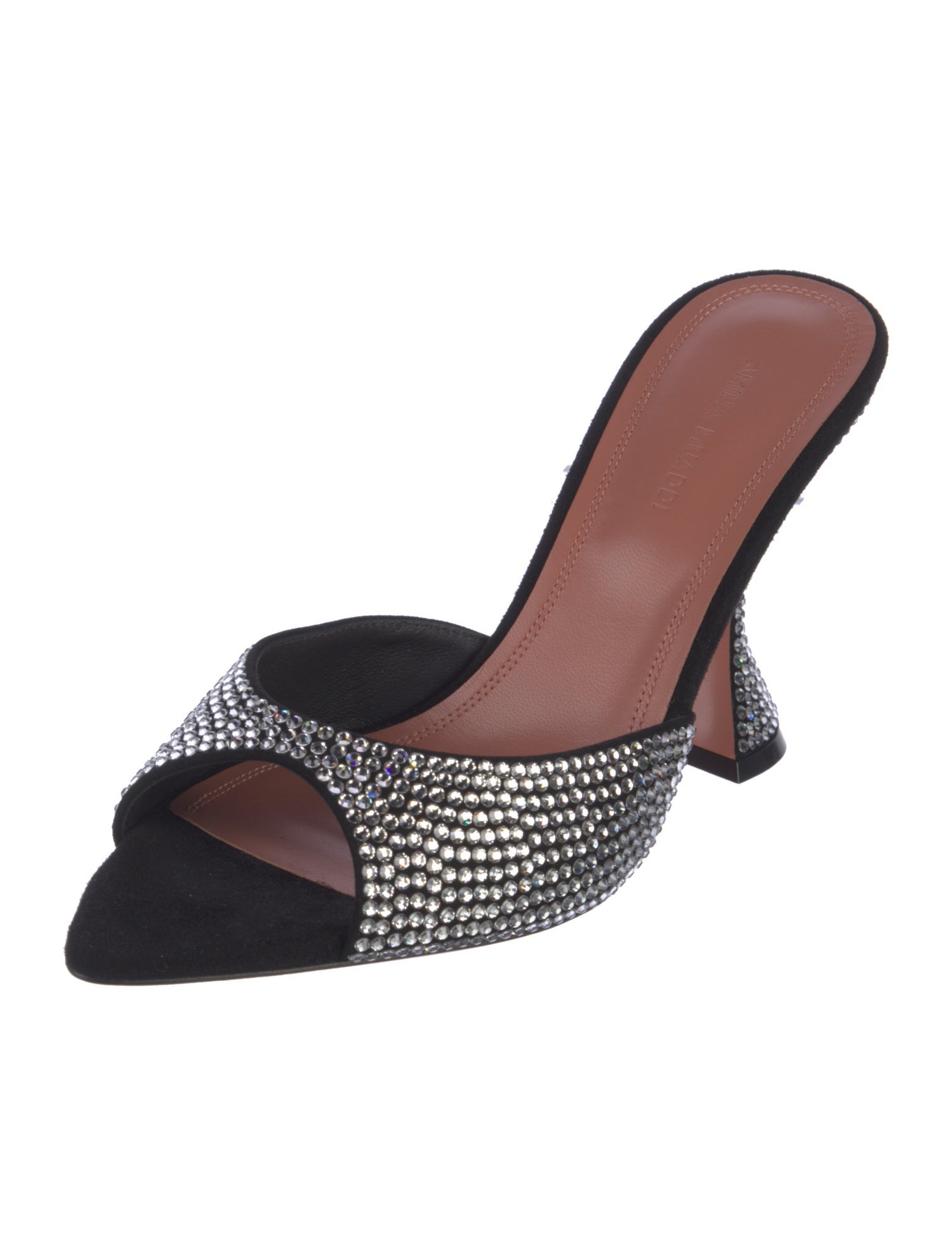 Amina Muaddi Suede Crystal Embellishments Slides