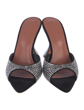 Amina Muaddi Suede Crystal Embellishments Slides