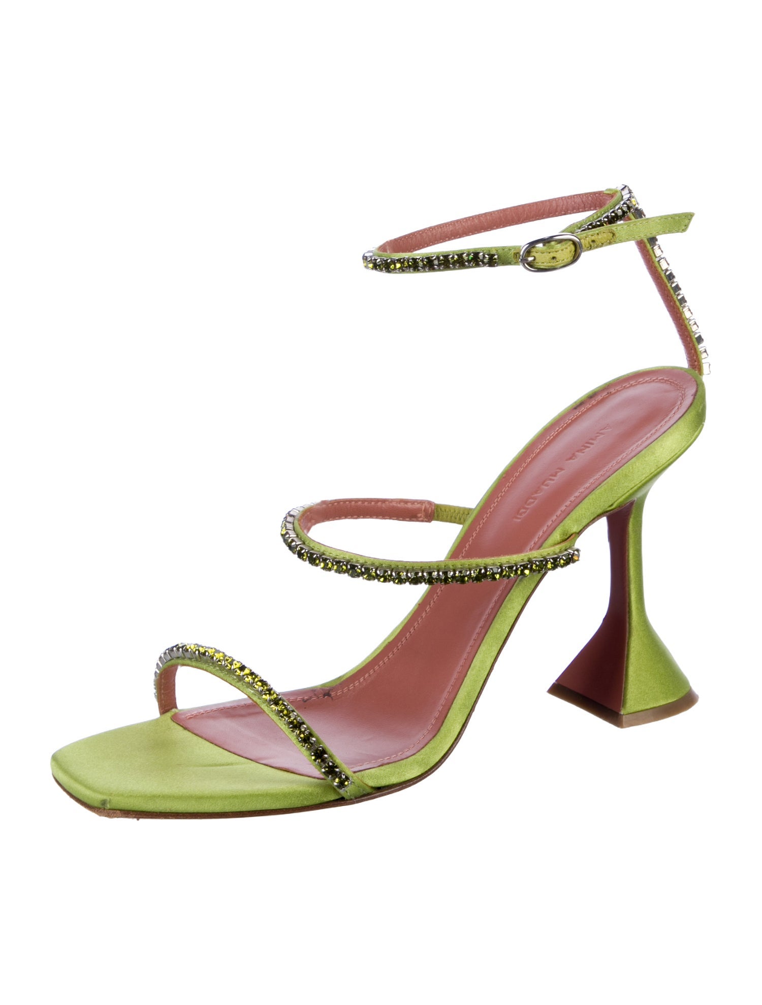 Amina Muaddi Satin Crystal Embellishments Sandals