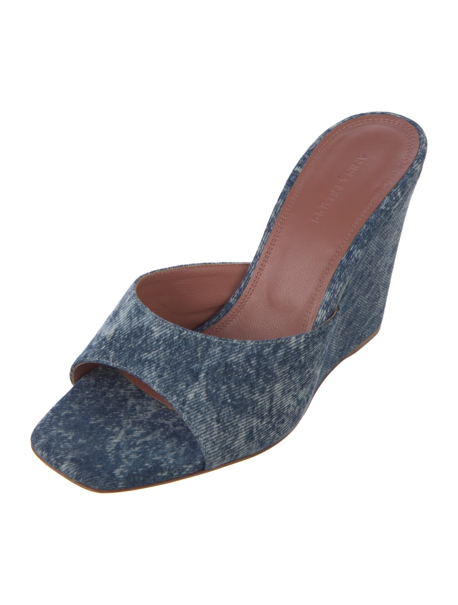 Amina Muaddi Denim Animal Print Slides