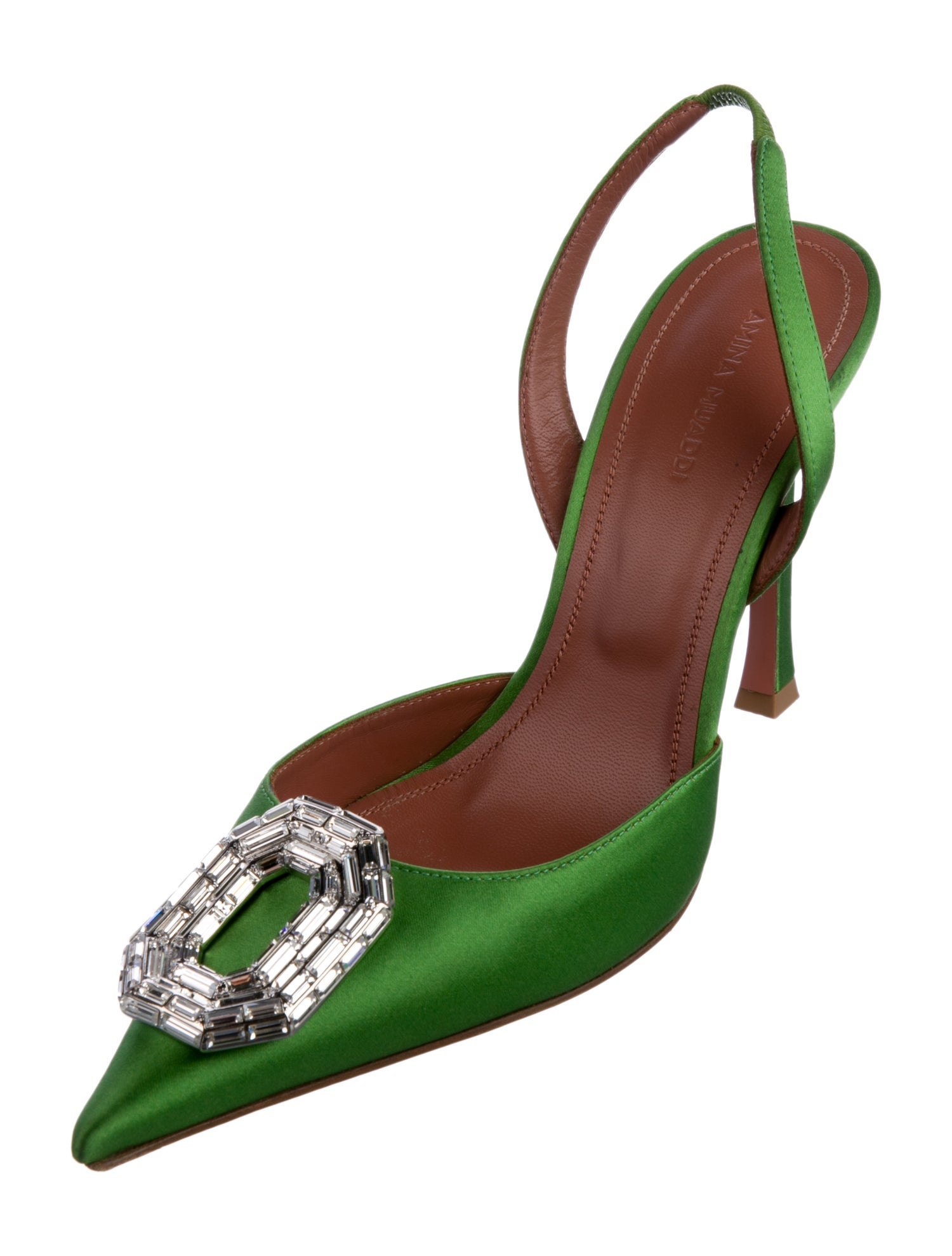 Amina Muaddi Camelia Satin Slingback Pumps