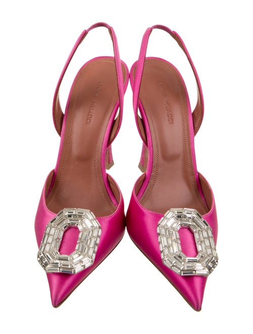 Amina Muaddi Camelia Satin Slingback Pumps