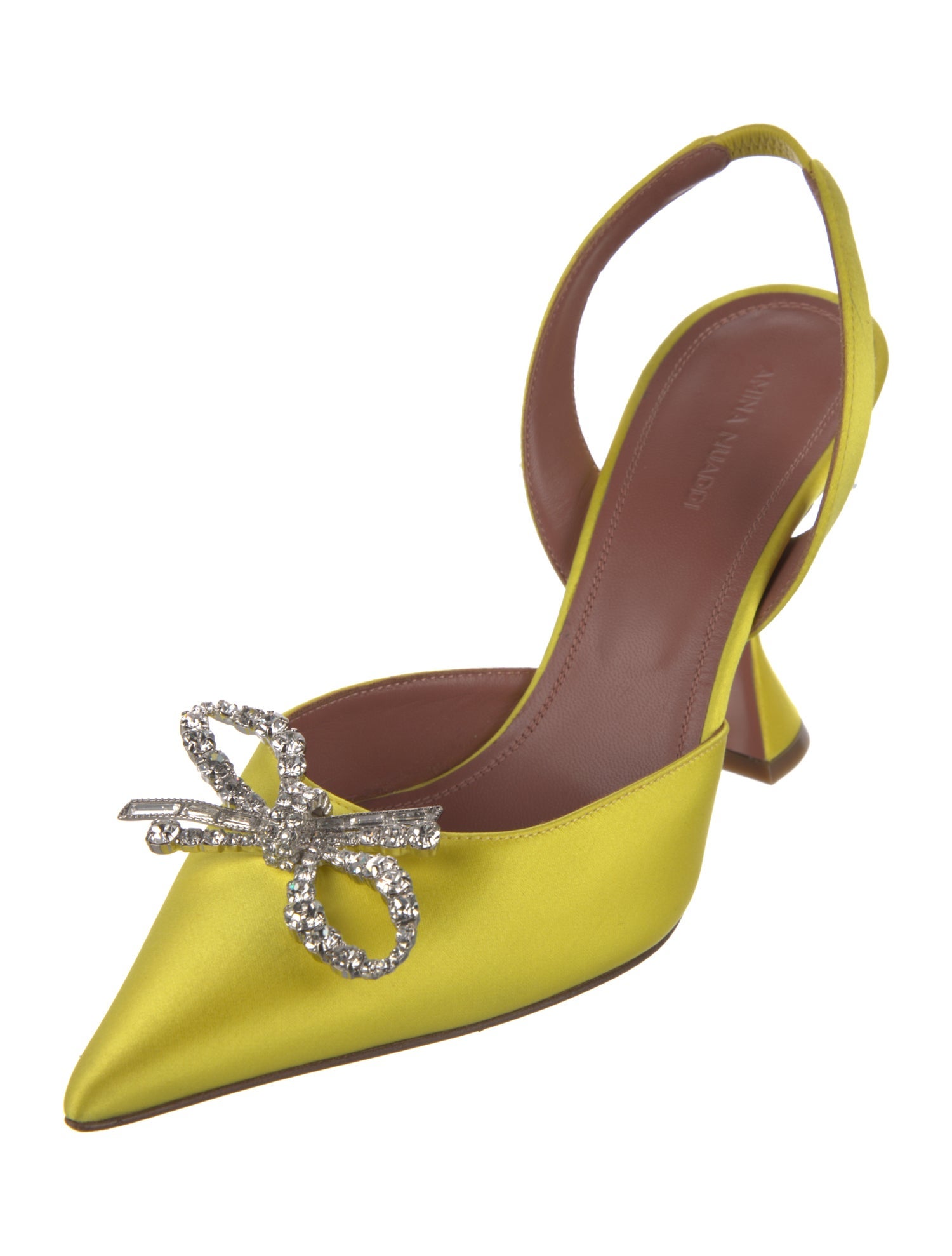 Amina Muaddi Satin Bow Accents Slingback Pumps
