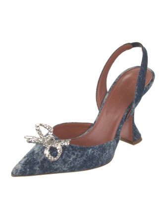 Amina Muaddi Rosie Denim Slingback Pumps