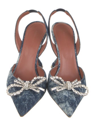 Amina Muaddi Rosie Denim Slingback Pumps