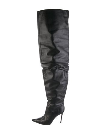 Amina Muaddi Jahleel Leather Slouch Boots