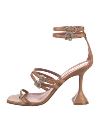 Amina Muaddi Leather Crystal Embellishments Sandals