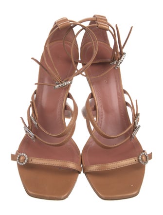 Amina Muaddi Leather Crystal Embellishments Sandals