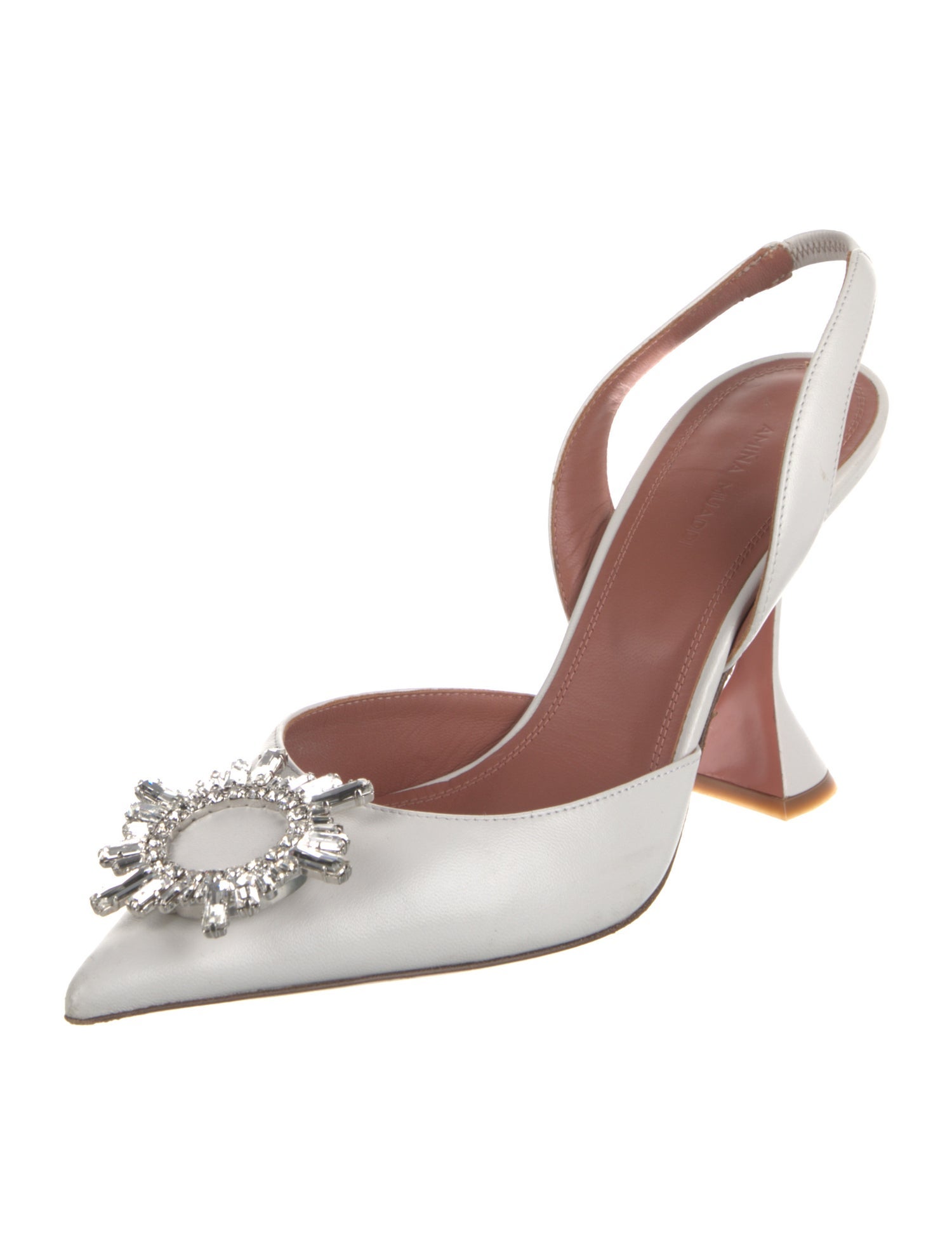 Amina Muaddi Leather Crystal Embellishments Slingback Pumps
