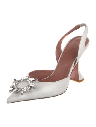 Amina Muaddi Leather Crystal Embellishments Slingback Pumps