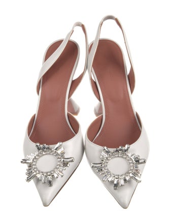 Amina Muaddi Leather Crystal Embellishments Slingback Pumps