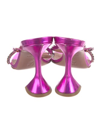 Amina Muaddi Leather Crystal Embellishments Slides