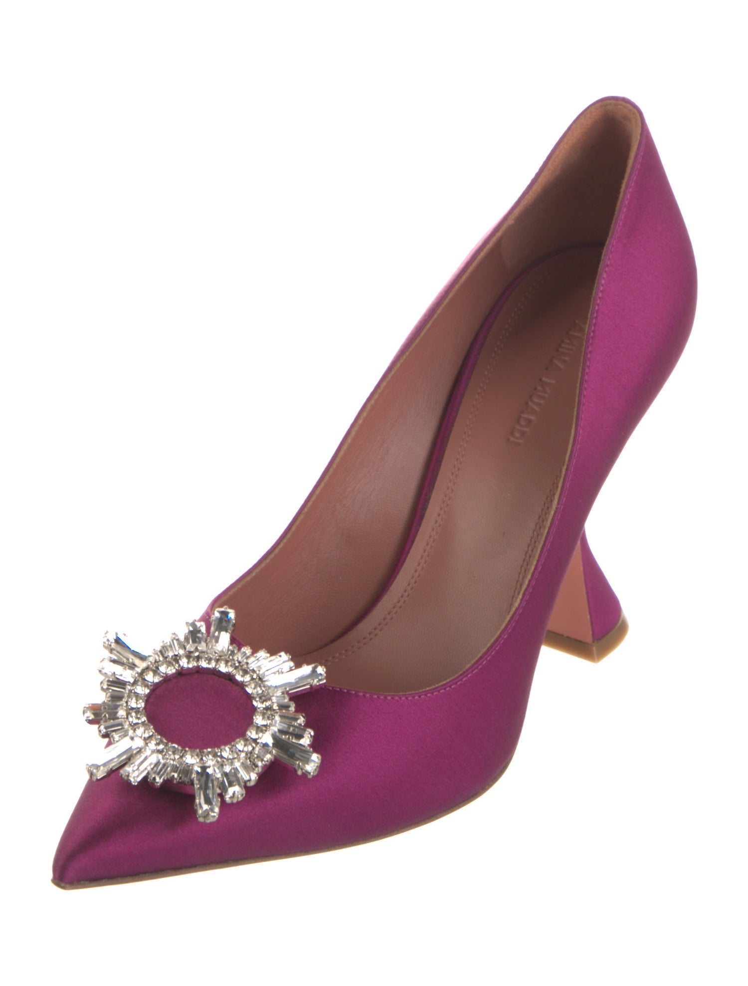 Amina Muaddi Satin Crystal Embellishments Pumps