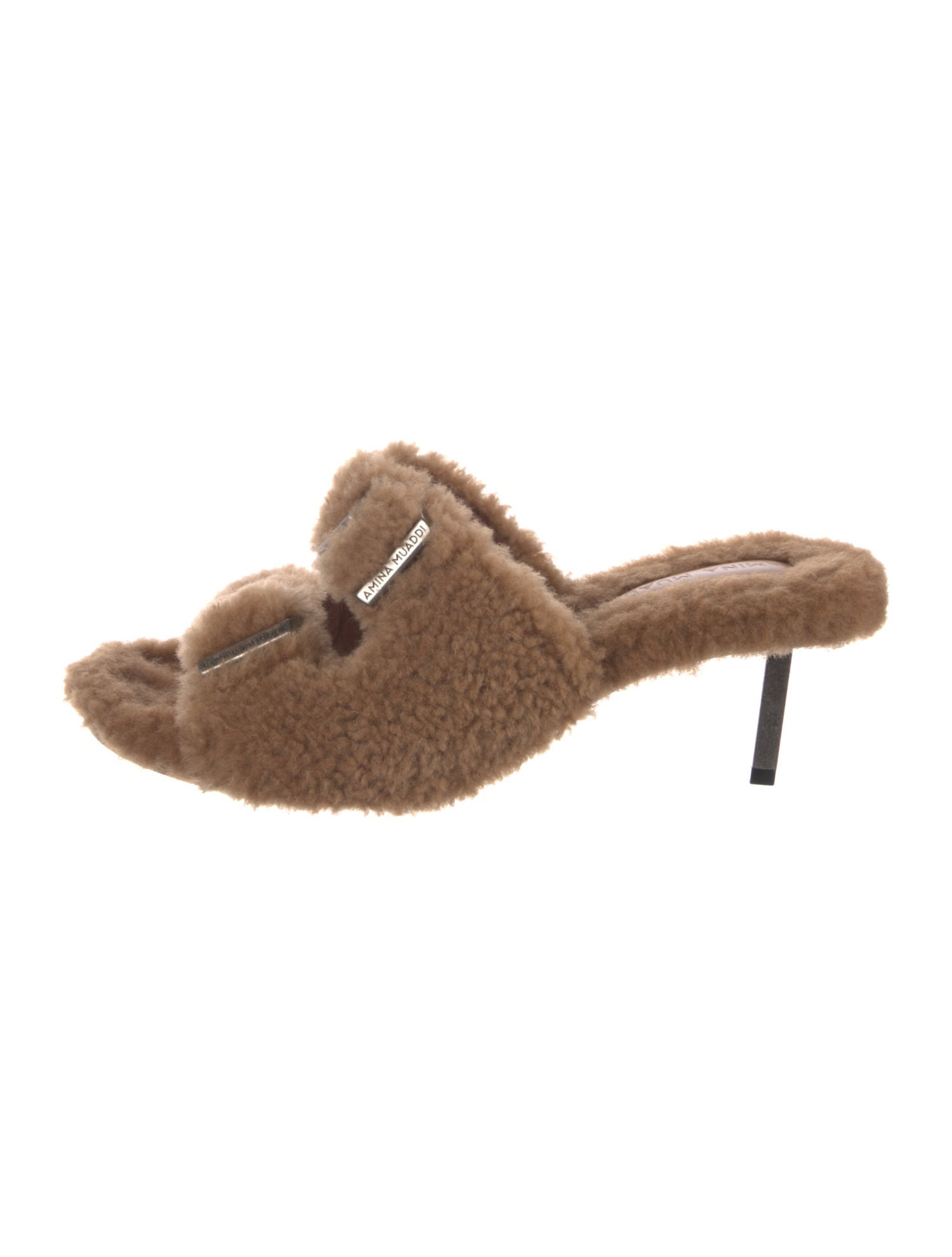 Amina Muaddi Shearling Slides