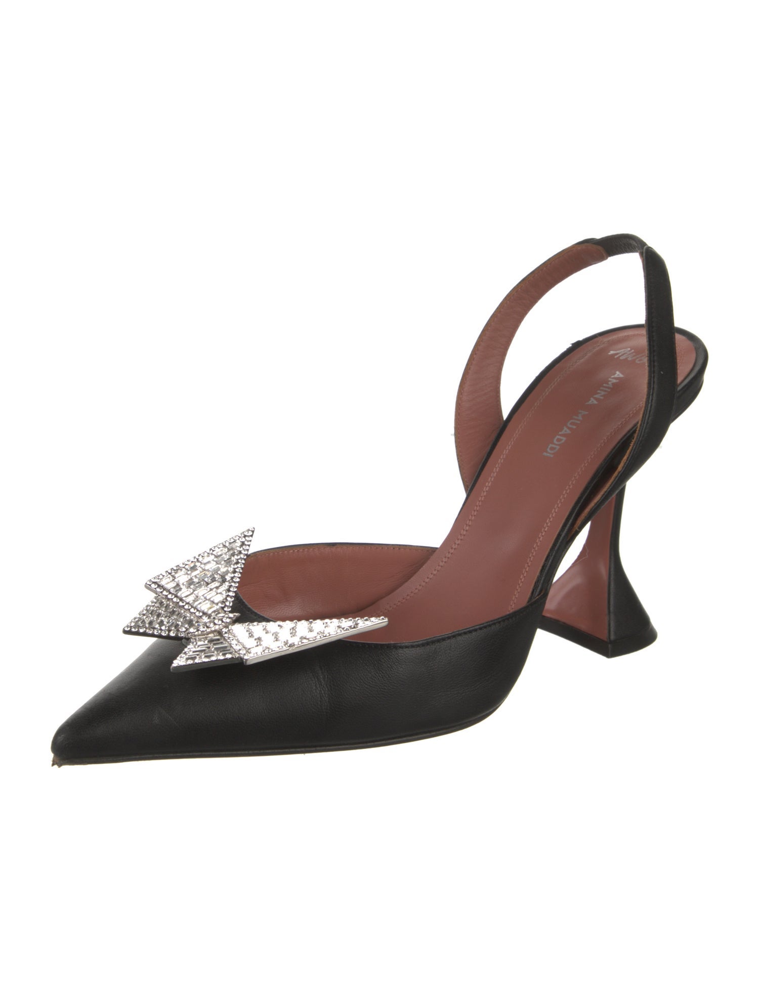 AWGE x Amina Muaddi Leather Crystal Embellishments Slingback Pumps