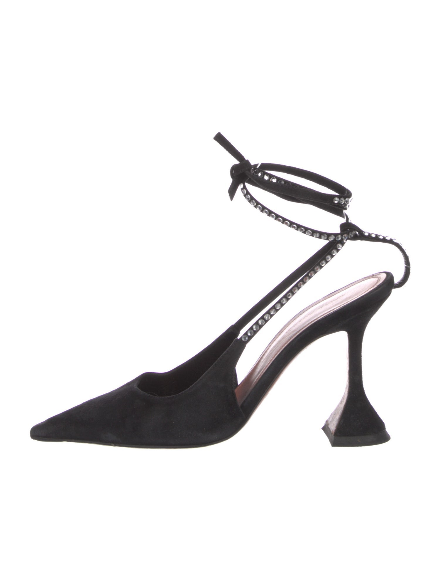 Amina Muaddi Suede Crystal Embellishments Slingback Pumps