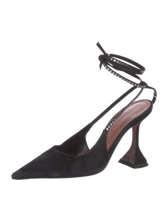 Amina Muaddi Suede Crystal Embellishments Slingback Pumps