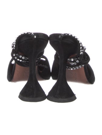 Amina Muaddi Suede Crystal Embellishments Slingback Pumps