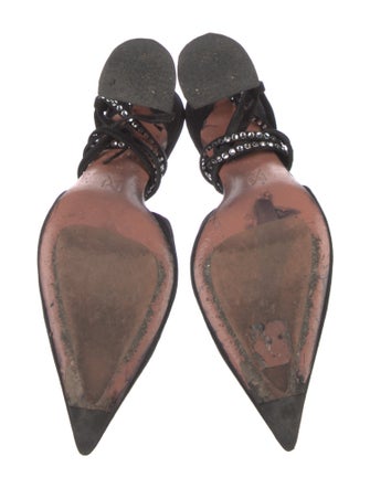 Amina Muaddi Suede Crystal Embellishments Slingback Pumps