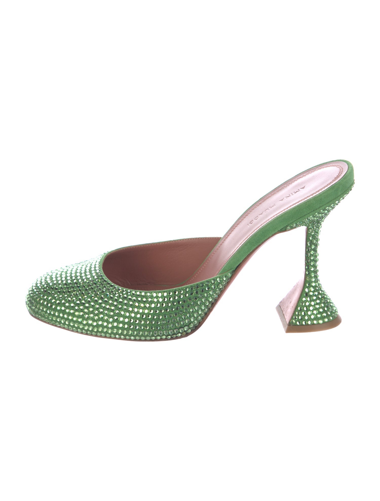Amina Muaddi Suede Crystal Embellishments Mules