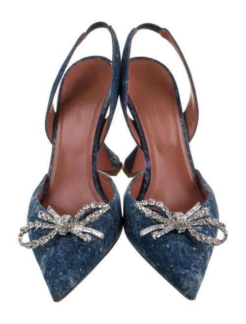 Amina Muaddi Rosie Denim Slingback Pumps