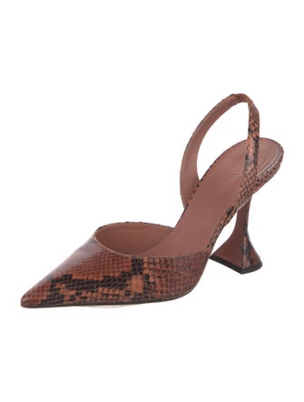 Amina Muaddi Snakeskin Animal Print Slingback Pumps