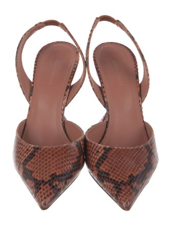 Amina Muaddi Snakeskin Animal Print Slingback Pumps