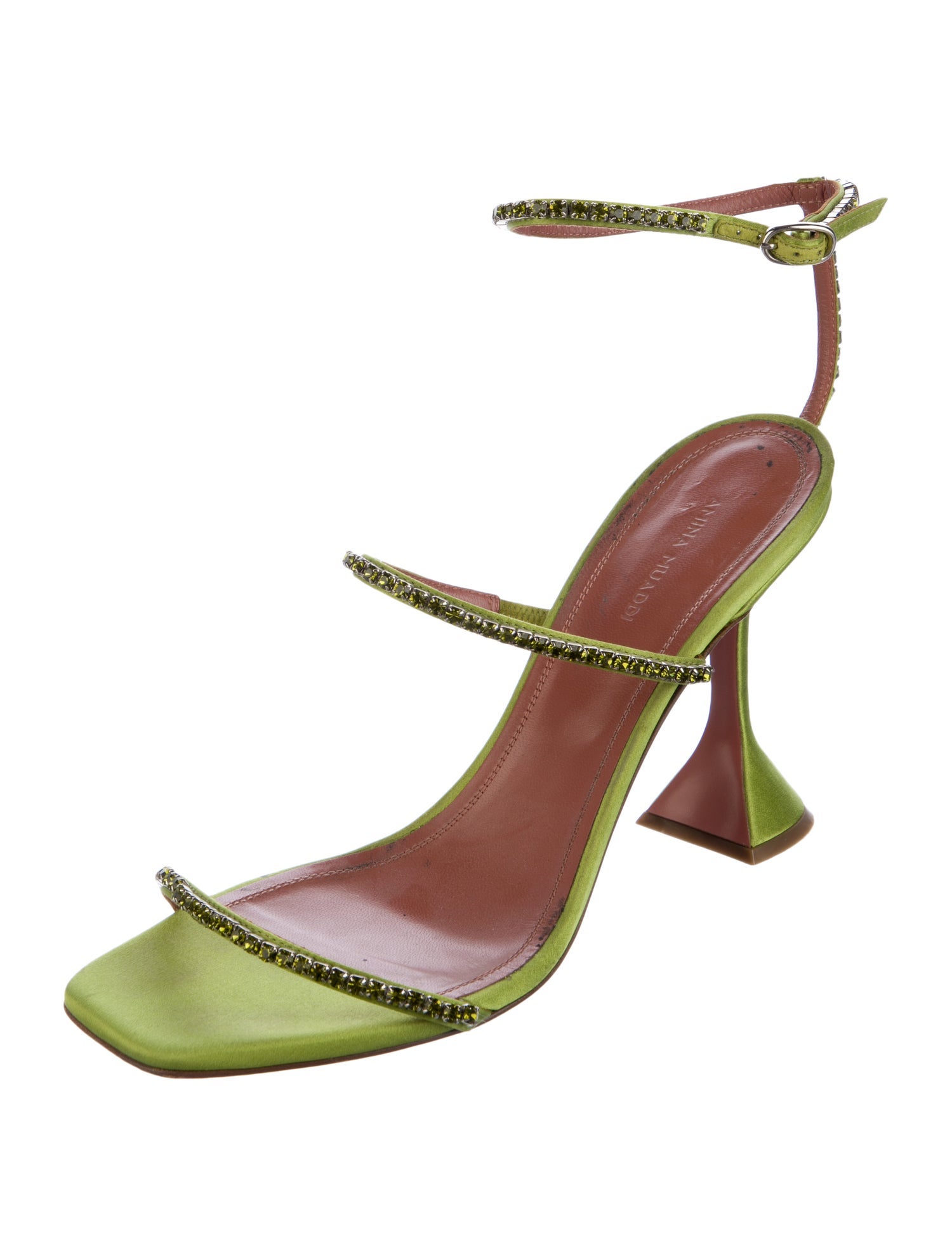 Amina Muaddi Satin Crystal Embellishments Sandals